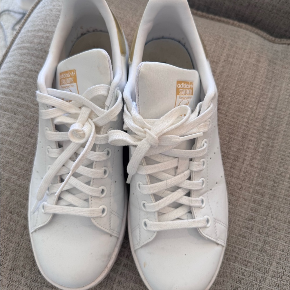 Adidas White Stan Smith Sneakers Gold Detail